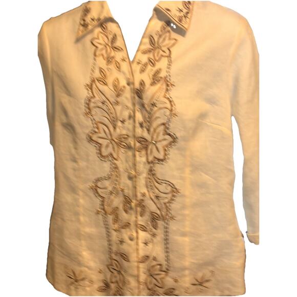 Carole Little Woman Size 1X 100% Linen Blouse Lined Embroidery Boho Classic - Picture 2 of 15